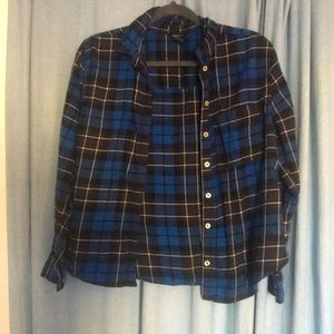 Black and white striped cobalt blue flannel